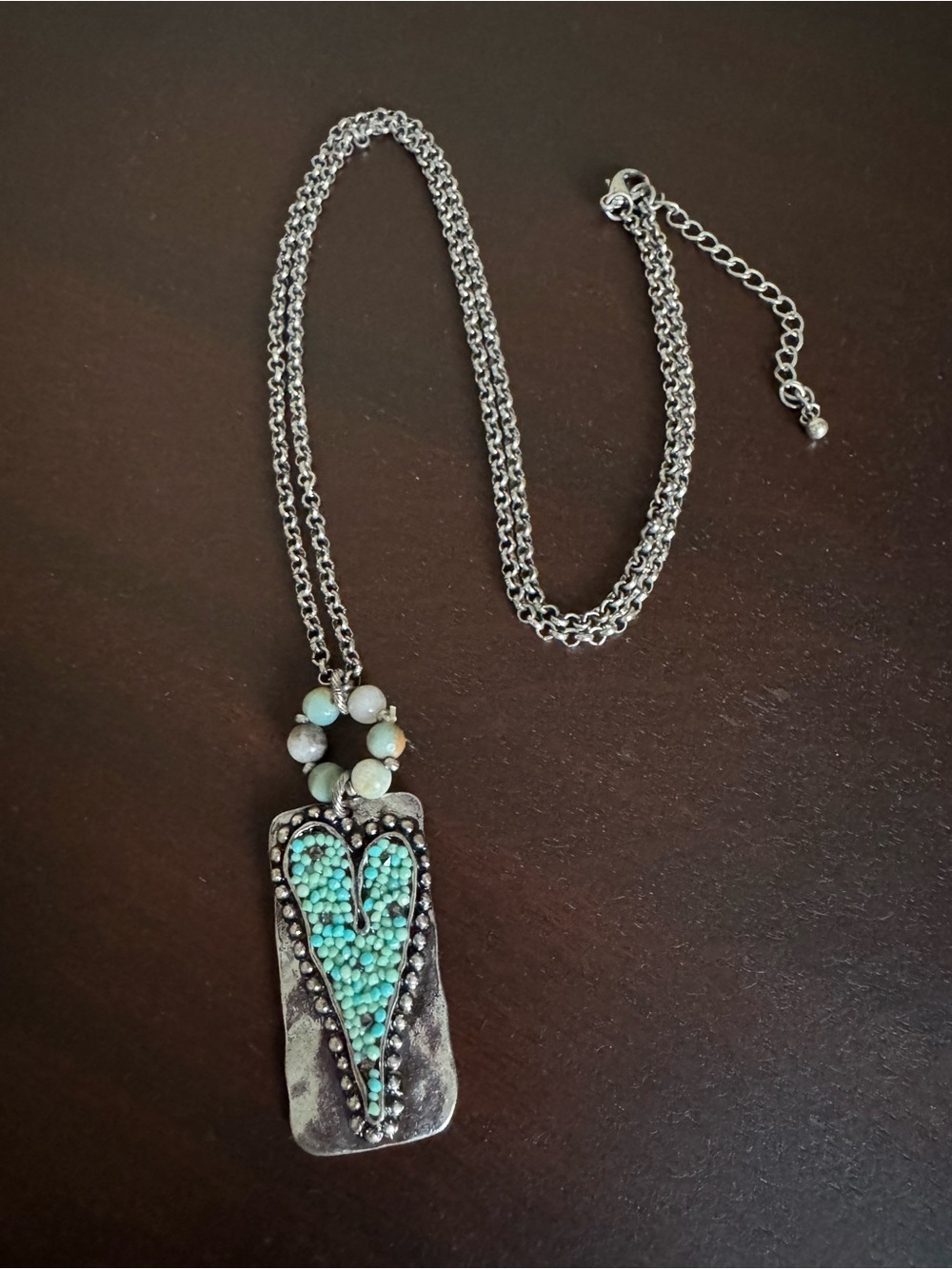 Silver-tone Pendant Necklace with Turquoise Bead Heart Accent